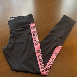 PINK Victoria's Secret Ultimate Women's Black and Pink Logo Leggings, size S.